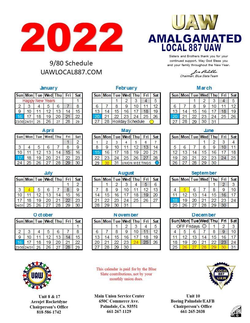 2022 Calendar UAW Local 887